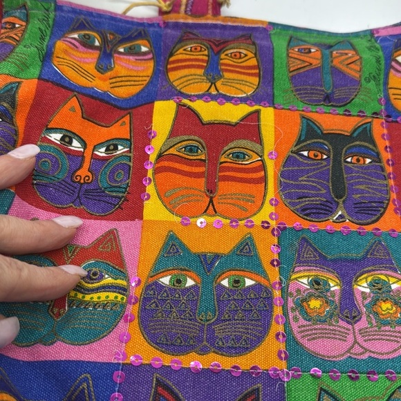 Laurel Burch Large Colorful Cat Tote Bag with Sequins TOT7196 - Picture 2 of 11